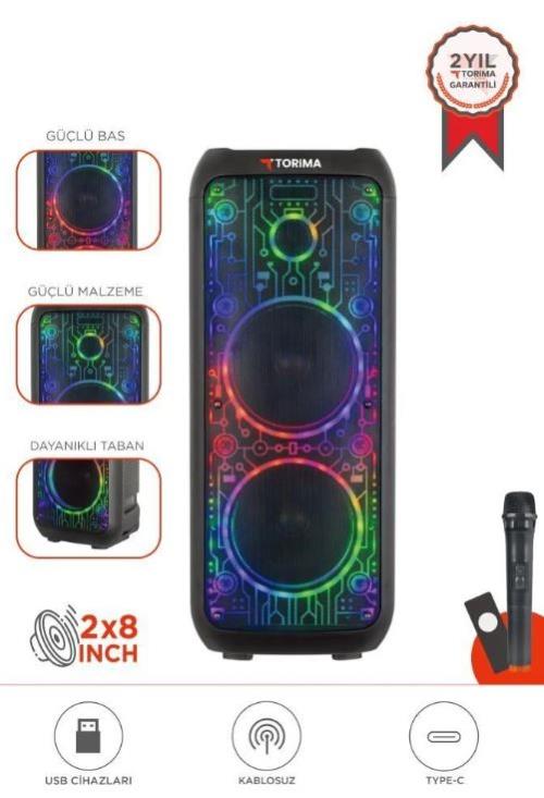 Torima D64 Siyah RGB Ledli Dahili Mikrofon Kumandalı Bluetooth Hoparlör Speaker kablosuz mıkrofon 